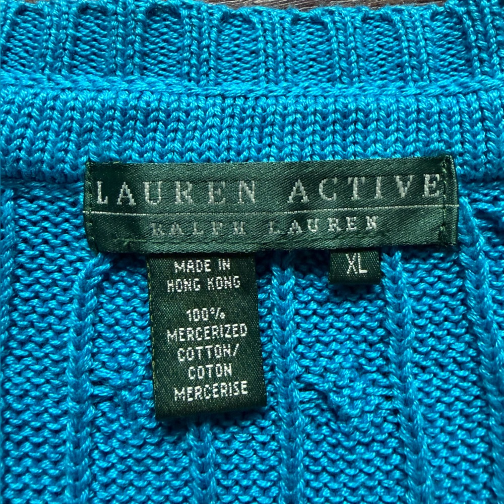 Ralph Lauren Active Cotton V-neck Preppy Cable Knit Sweater - Picture 2 of 12